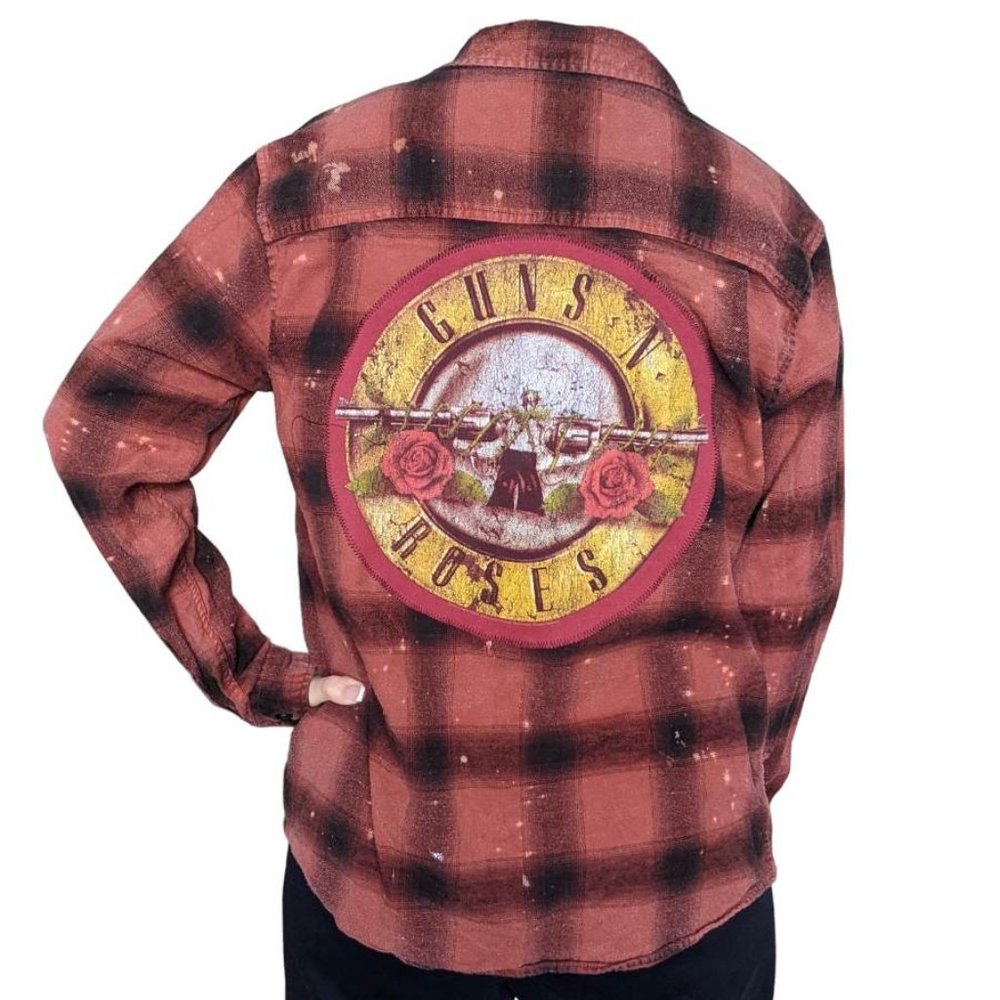Guns N Roses Band Artist Music Custom Upcycled Flannel Button Down Shirt Sz M